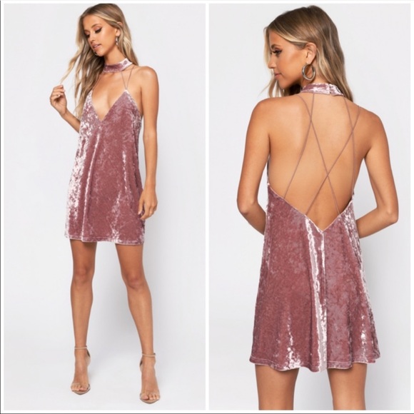 NWT TOBI Rose Secret Crush Velvet Choker Dress Halter Open Back Stretch - Picture 2 of 11